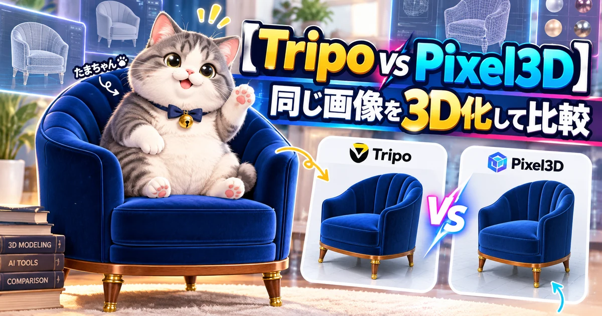 TripoとPixal3Dで同じ椅子画像を3D化して比較する記事のアイキャッチ画像